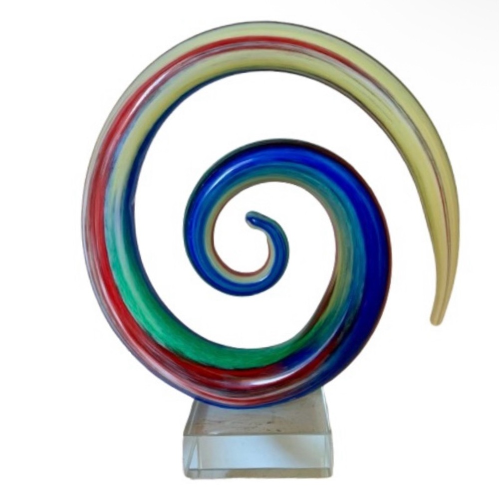Murano Glass Multicolor Colorful Rainbow Spiral Coil Snake 3D Handblown Art